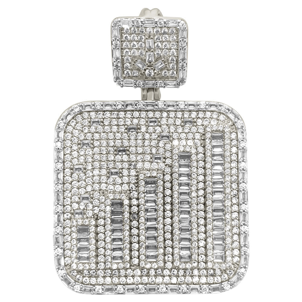 Signal Bars Baguette VVS CZ Hip Hop Iced Out Pendant White Gold HipHopBling