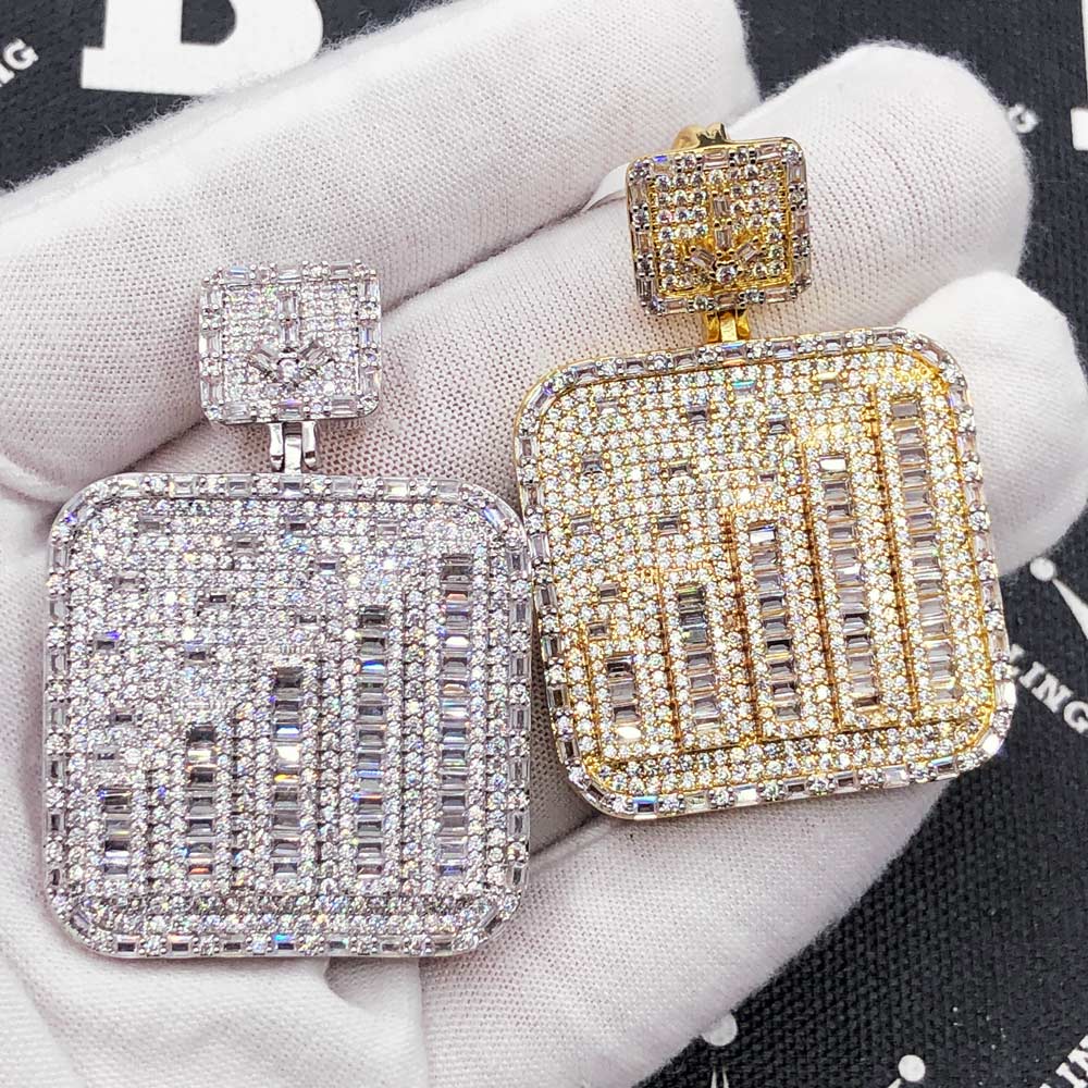 Signal Bars Baguette VVS CZ Hip Hop Iced Out Pendant Yellow Gold HipHopBling