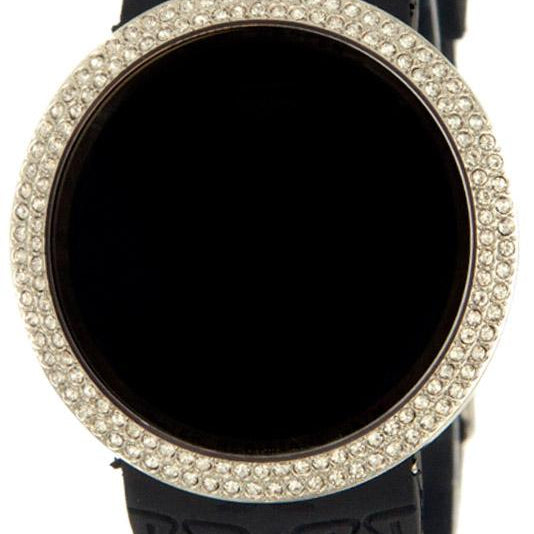 Silver Bling Bling Touch Screen Digital Watch Black Band HipHopBling