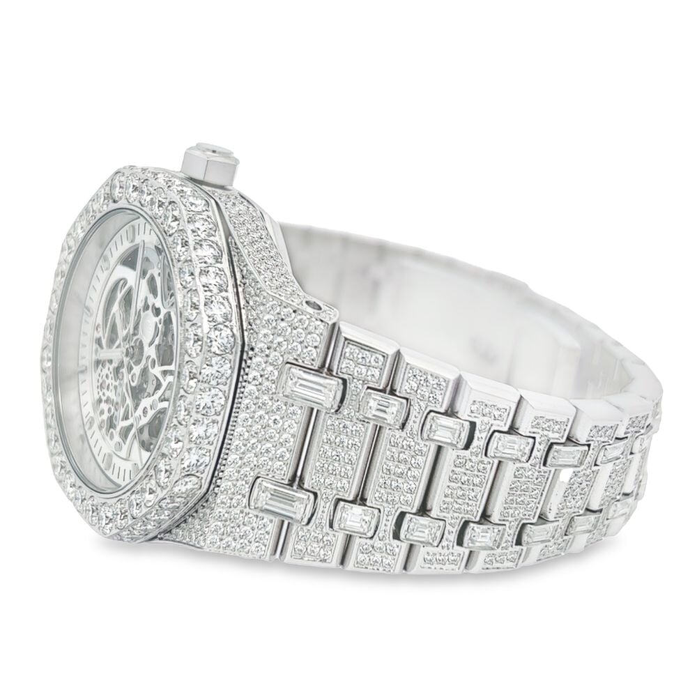 Skeleton Moissanite Steel VVS Iced Out Watch White Gold HipHopBling