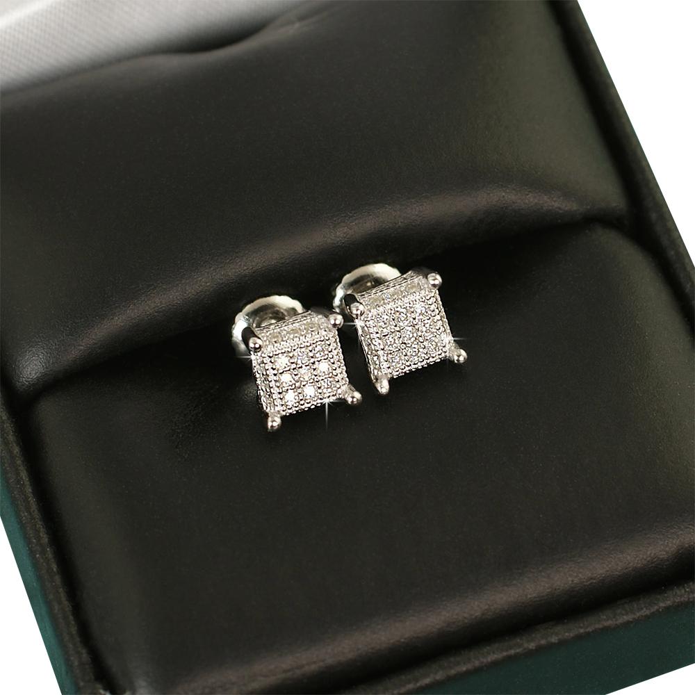 Small 3D Cube VVS Moissanite Earrings .925 Sterling Silver Yellow Gold HipHopBling