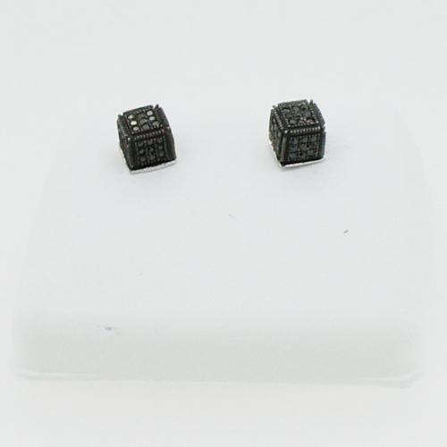 Small Black Diamond Cube Hip Hop Earrings .24ct .925 Silver HipHopBling