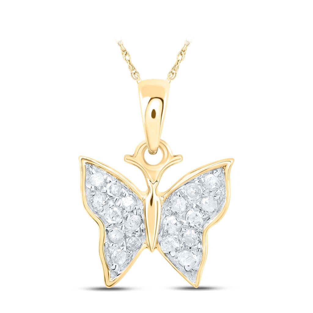 Small Butterfly Diamond Pendant 10K Gold 10K Yellow Gold HipHopBling