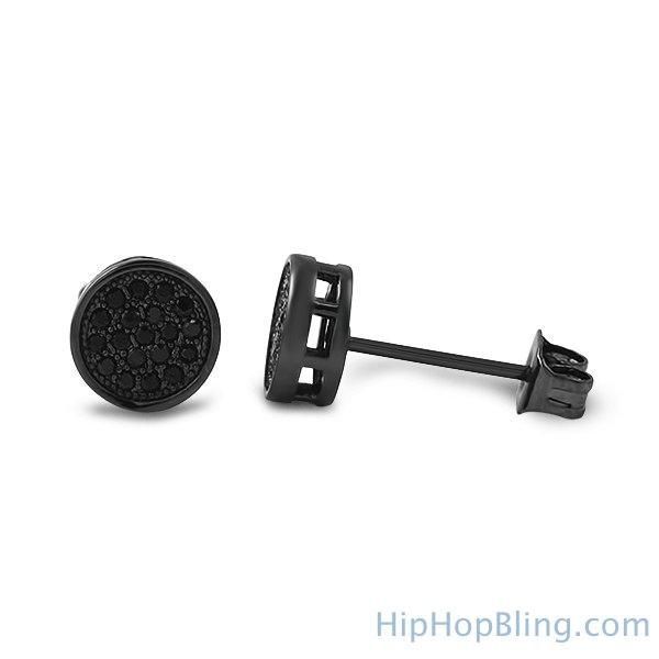 Small Circle Micro Pave CZ Black Earrings HipHopBling