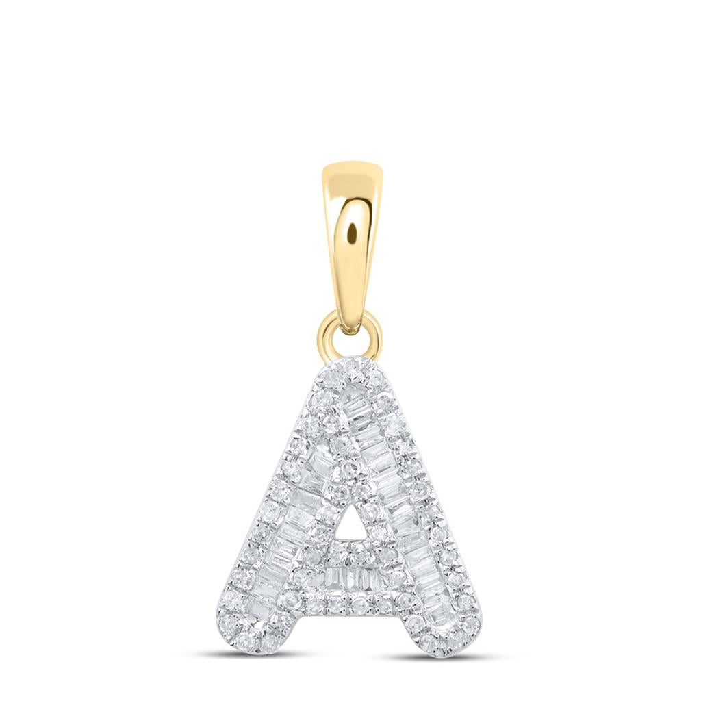 Small Initial Letter Baguette Diamond Pendant 10K Gold A - Z A 10K Yellow Gold HipHopBling