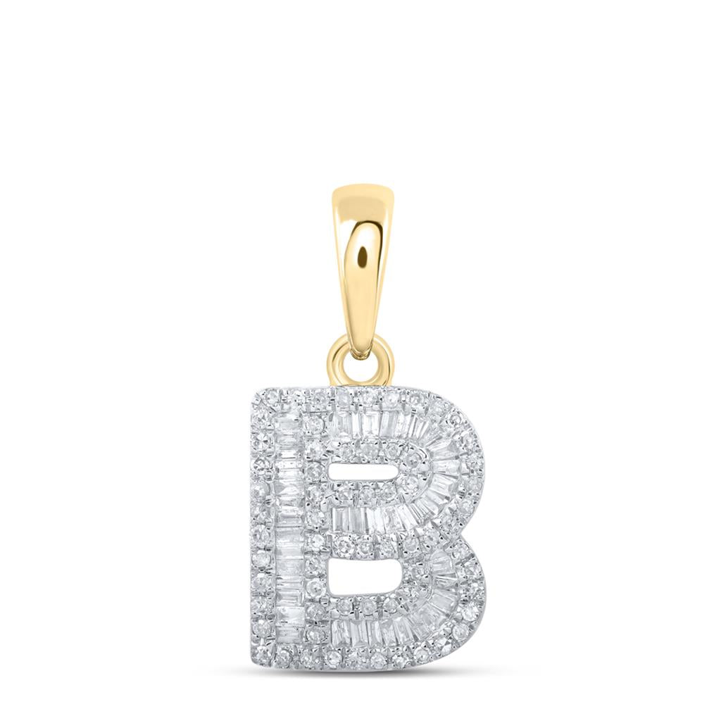 Small Initial Letter Baguette Diamond Pendant 10K Gold A - Z B 10K Yellow Gold HipHopBling