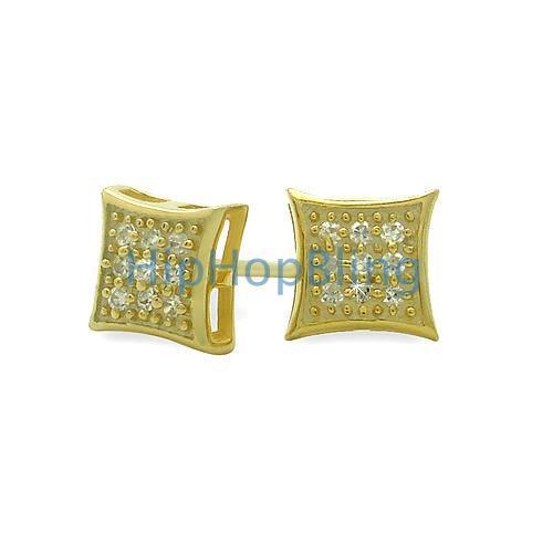 Small Puffed Kite Gold Vermeil CZ Micro Pave Earrings .925 Silver HipHopBling