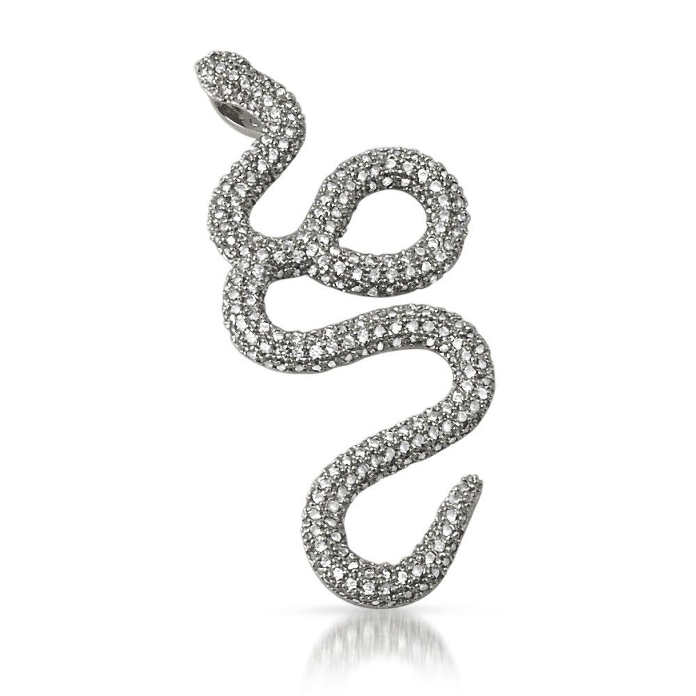 Snake CZ Bling Bling Pendant in Rhodium HipHopBling