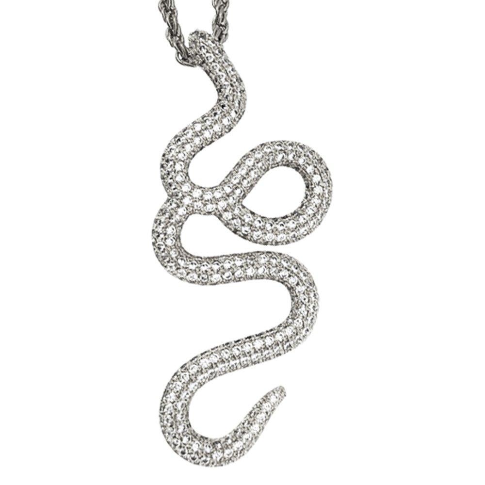 Snake CZ Bling Bling Pendant in Rhodium HipHopBling