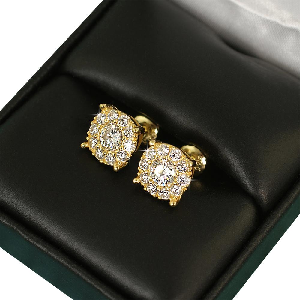 Solitaire Cluster 1.50cttw VVS Moissanite Earrings .925 Sterling Silver Yellow Gold HipHopBling