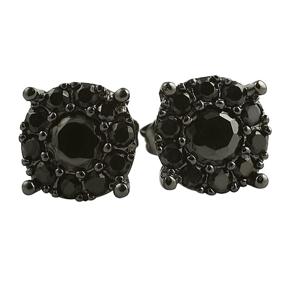 Solitaire Cluster Black CZ Earrings HipHopBling