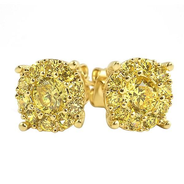 Solitaire Cluster CZ Bling Bling Earrings Canary Gold HipHopBling