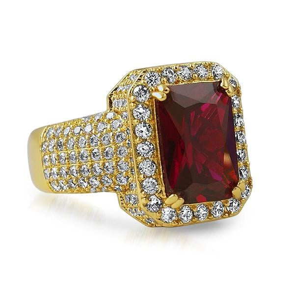 Solitaire Cocktail Style Gold Iced Out Lab Ruby Bling Ring 6 HipHopBling