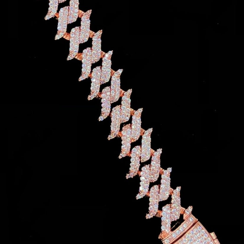 Spiked Cuban 12MM CZ Iced Out Hip Hop Bracelet Rose Gold 7" HipHopBling