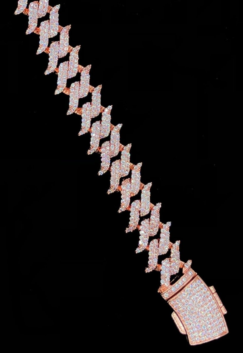 Spiked Cuban 12MM CZ Iced Out Hip Hop Bracelet Rose Gold 7" HipHopBling