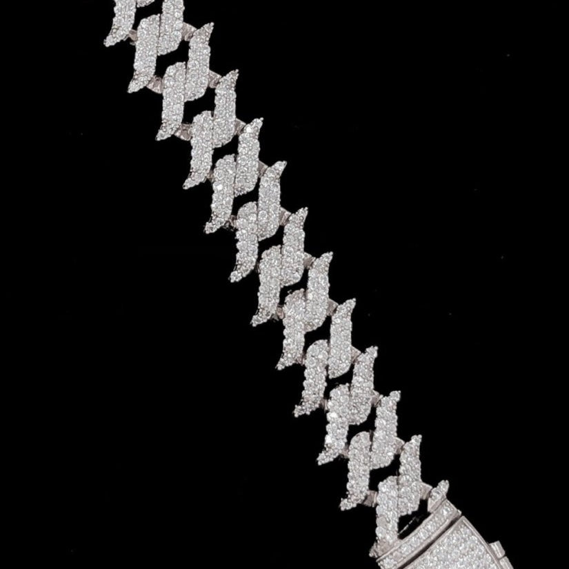 Spiked Cuban 12MM CZ Iced Out Hip Hop Bracelet White Gold 7" HipHopBling