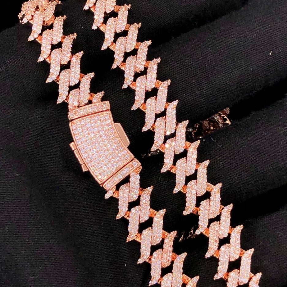 Spiked Cuban Hip Hop Bling Bling CZ Iced Out Chain Rose Gold 20" HipHopBling