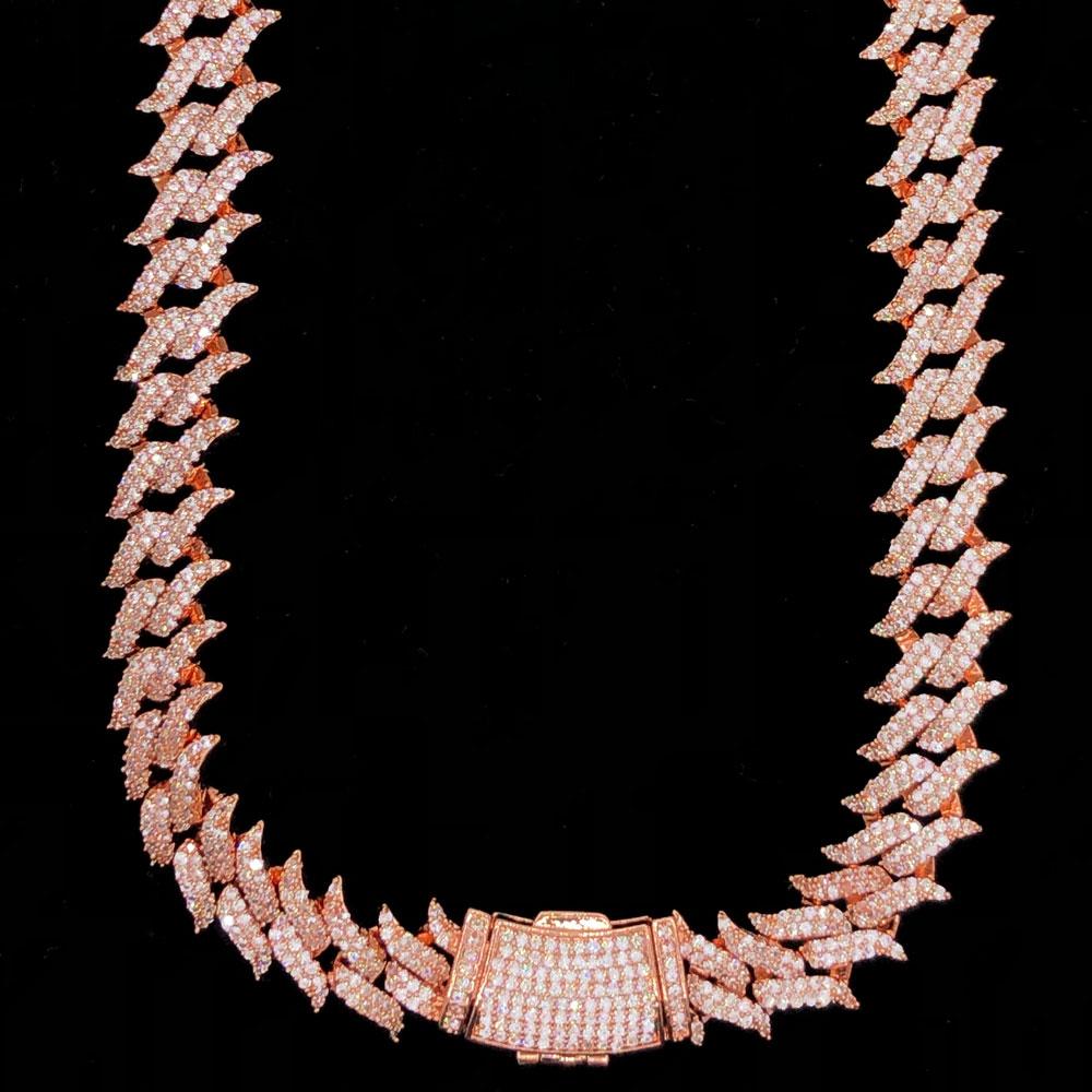Spiked Cuban Hip Hop Bling Bling CZ Iced Out Chain White Gold 20" HipHopBling