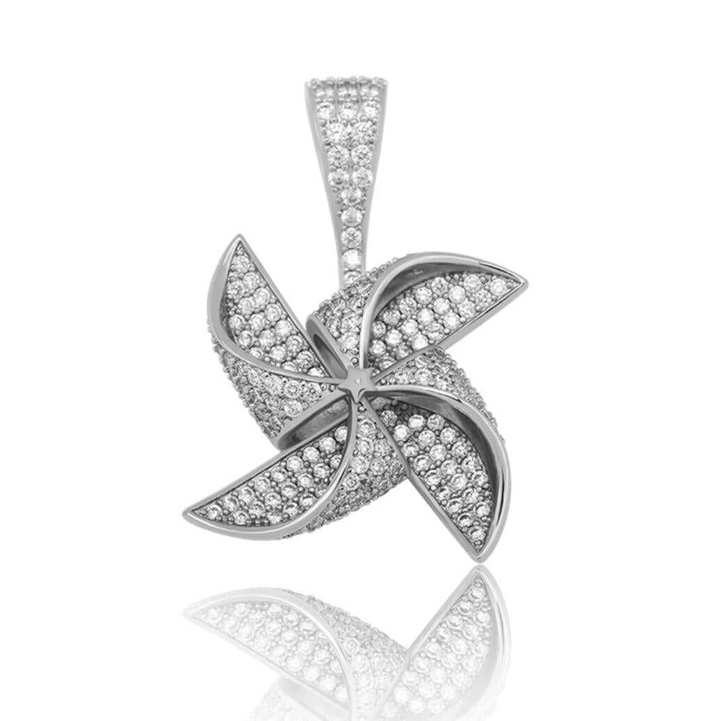 Spinner Pinwheel Iced Out Hip Hop Pendant White Gold HipHopBling