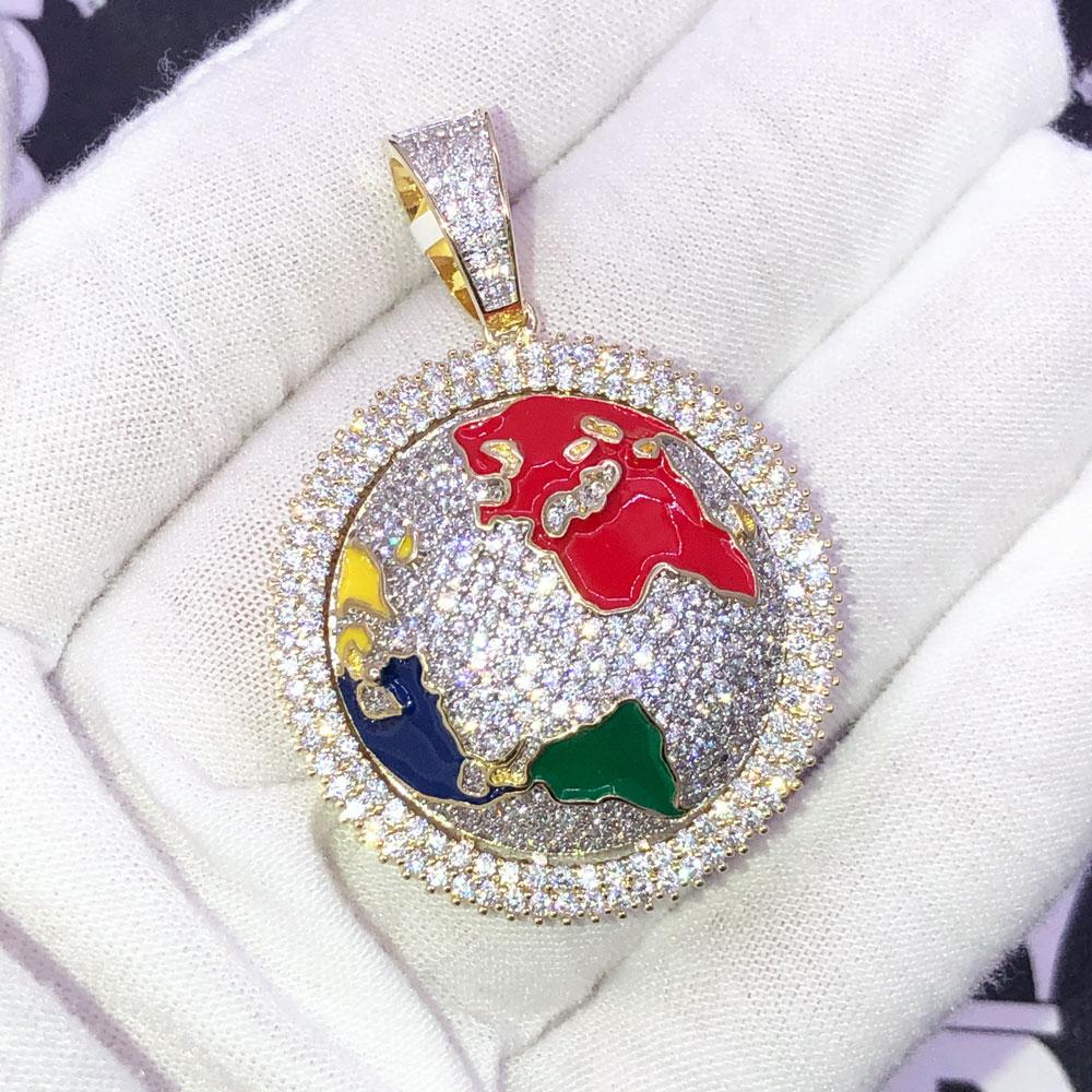 Spinning World Globe VVS CZ Hip Hop Bling Pendant Yellow Gold HipHopBling