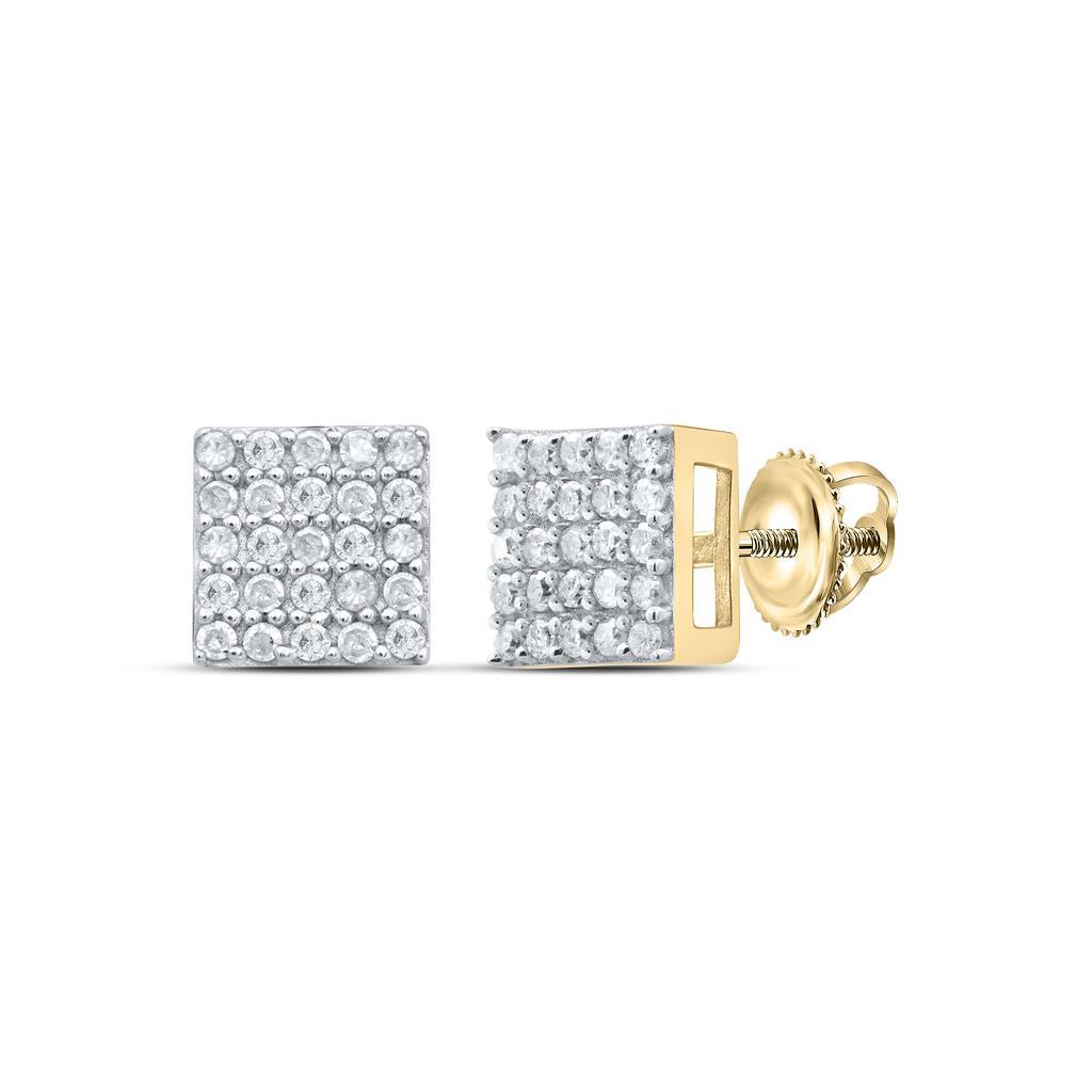 Square .25cttw Diamond Earrings .925 Sterling Silver Yellow Gold HipHopBling