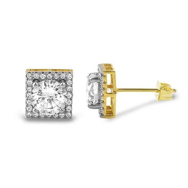 Square Halo Gold Iced Out CZ Earrings HipHopBling