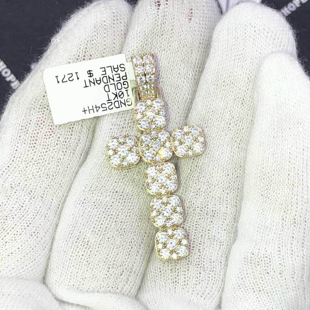 Squarish Cluster Cross CZ Pendant in 10K Yellow Gold HipHopBling