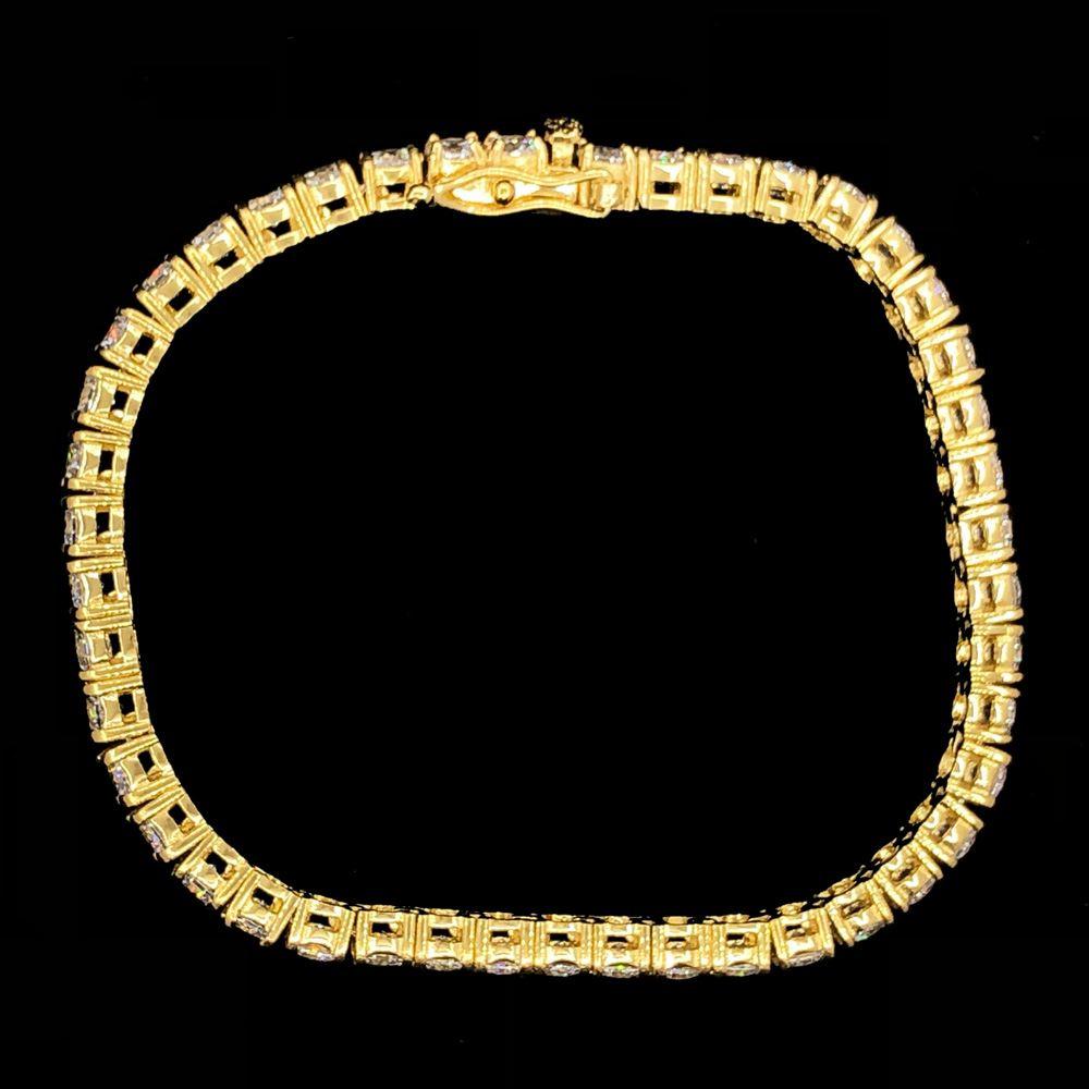 Stainless Steel VVS Iced Out Tennis Bracelet 4MM Yellow Gold 7" HipHopBling