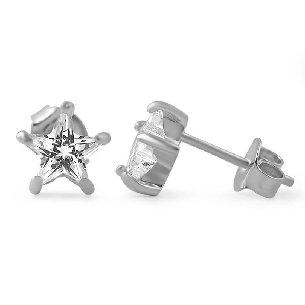 Star Cut CZ Stud Earrings .925 Silver (4MM) 4MM HipHopBling