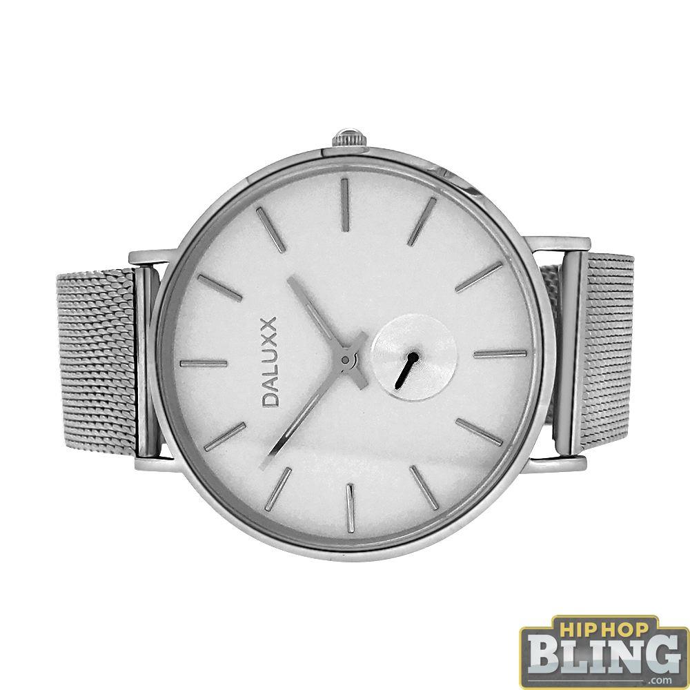 Subdial Steel Mesh Watch White Dial HipHopBling