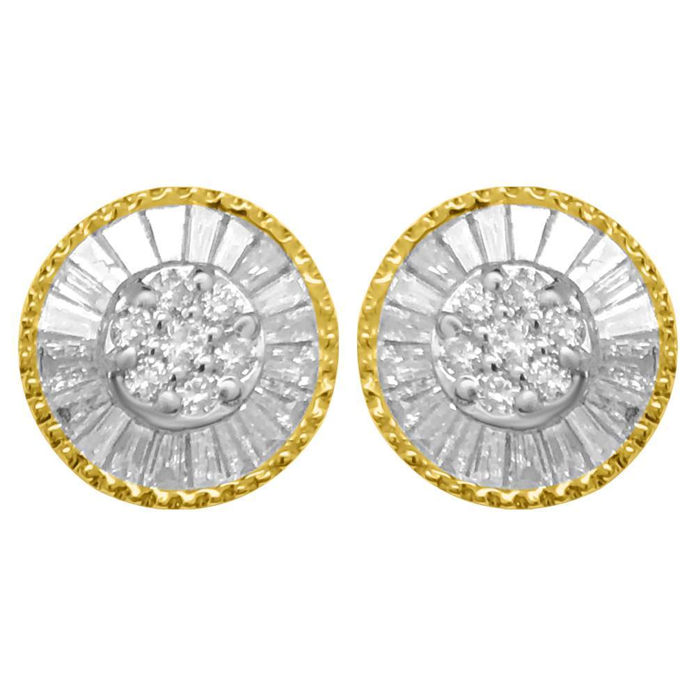 Sunburst Baguette Diamond Earrings 1.00cttw 10K Yellow Gold HipHopBling