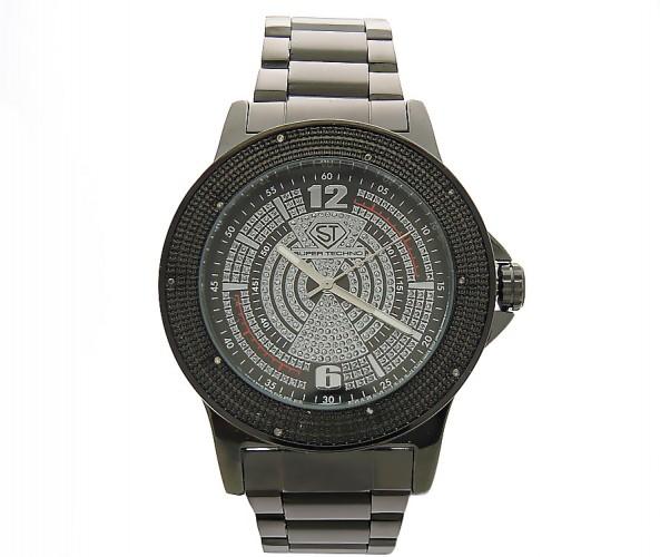 Super Techno Diamond Watch .10ct All Black ice Dial HipHopBling