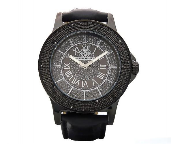 Super Techno Watch .10ct Real Diamonds All Black HipHopBling