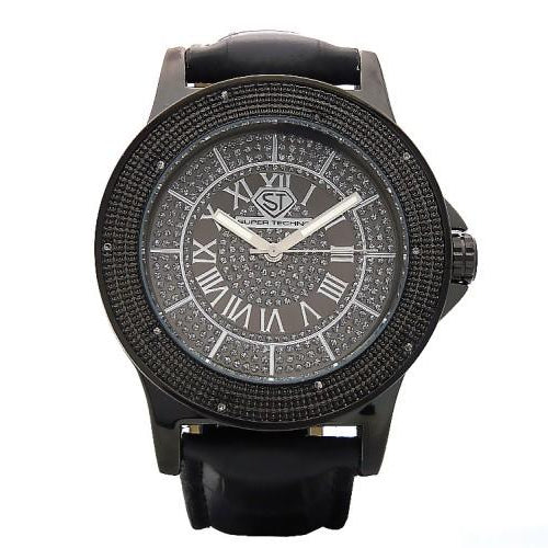 Super Techno Watch .10ct Real Diamonds All Black HipHopBling