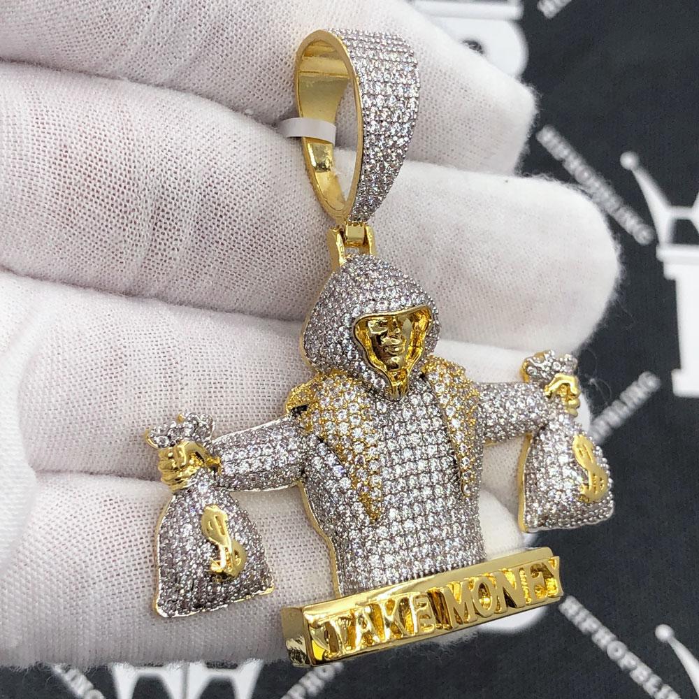 Take Money CZ Hip Hop Bling Iced Out Pendant Yellow Gold HipHopBling