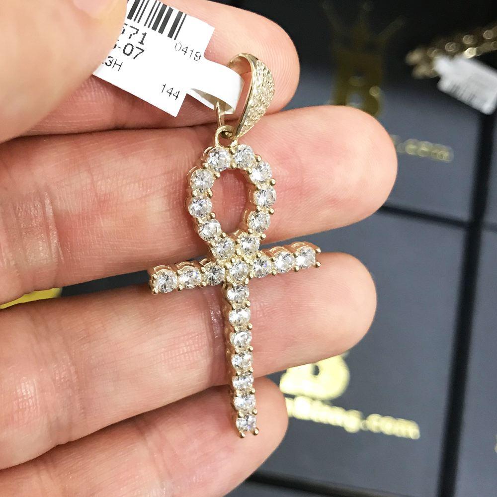 Tennis Ankh Cross CZ Pendant in 10K Yellow Gold HipHopBling