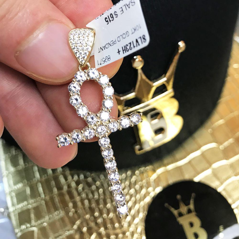 Tennis Ankh Cross CZ Pendant in 10K Yellow Gold HipHopBling