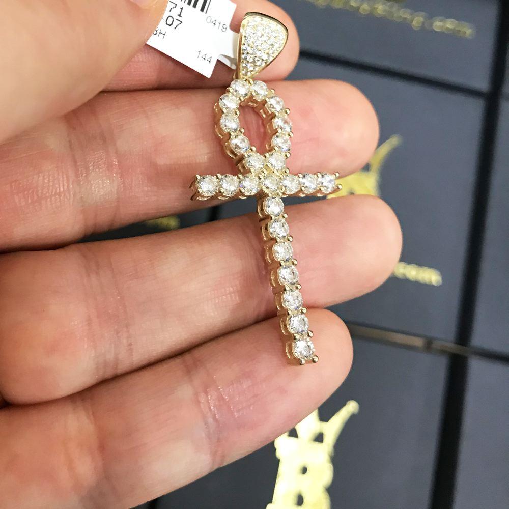 Tennis Ankh Cross CZ Pendant in 10K Yellow Gold HipHopBling