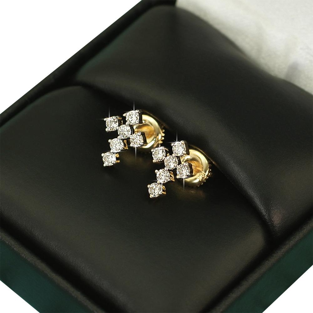 Tennis Cross Diamond Earrings .41cttw 10K Yellow Gold HipHopBling