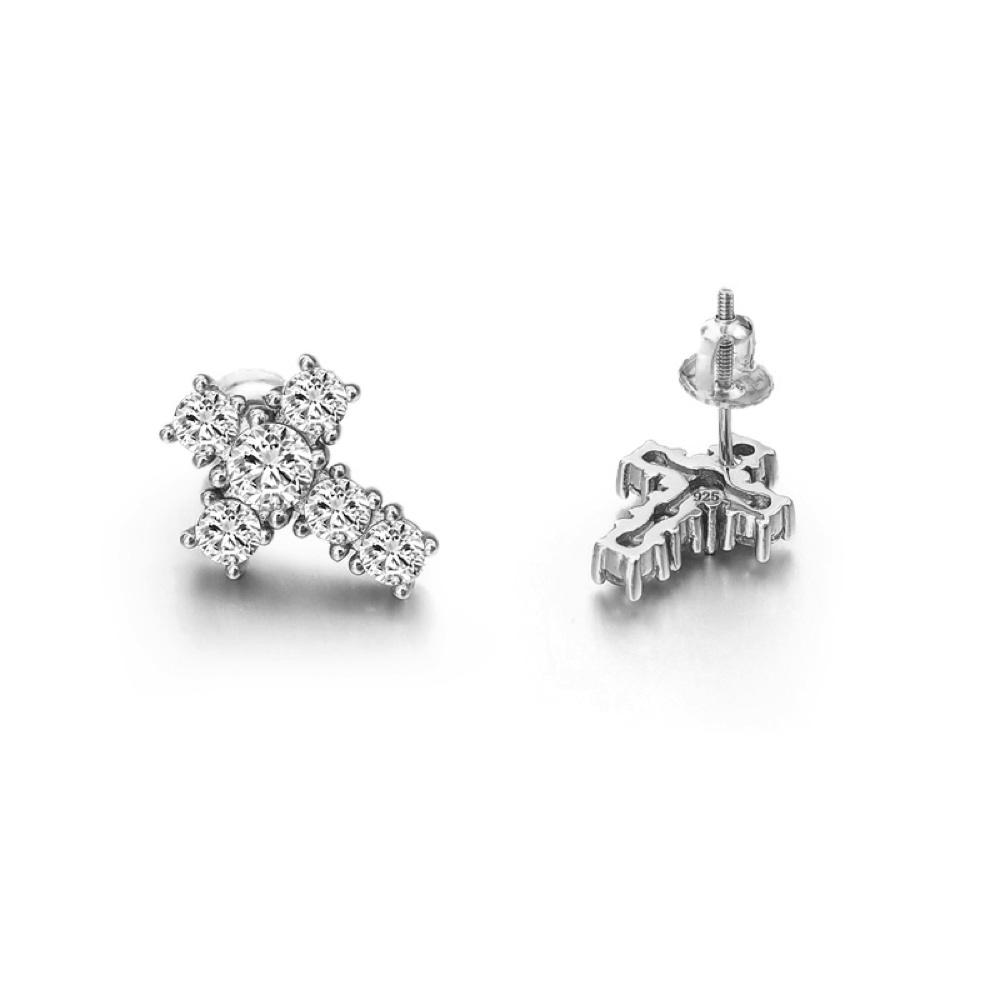 Tennis Cross Stud CZ Iced Out Earrings .925 Silver HipHopBling