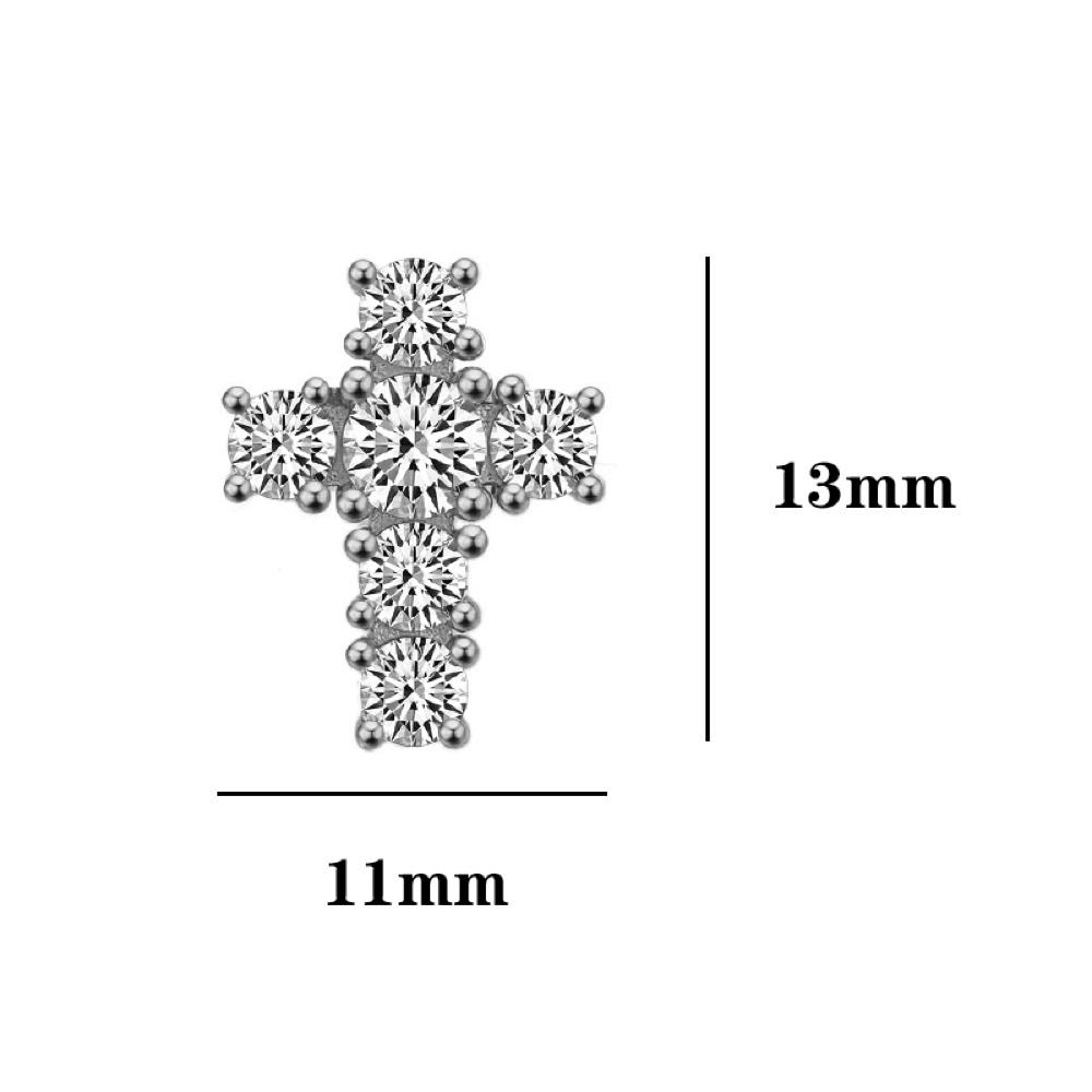 Tennis Cross Stud CZ Iced Out Earrings .925 Silver White Gold HipHopBling