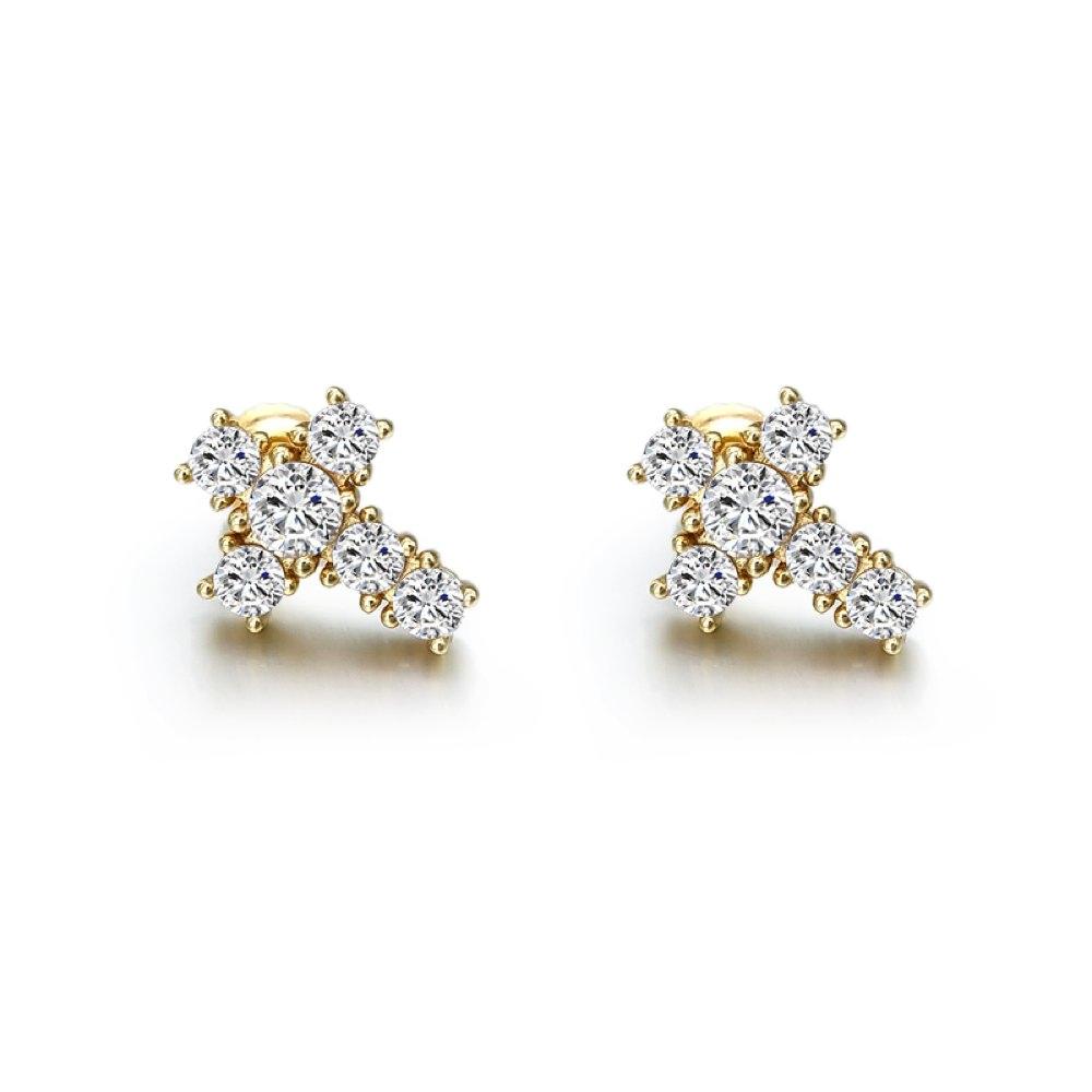 Tennis Cross Stud VVS Moissanite Earrings .925 Sterling Silver White Gold HipHopBling