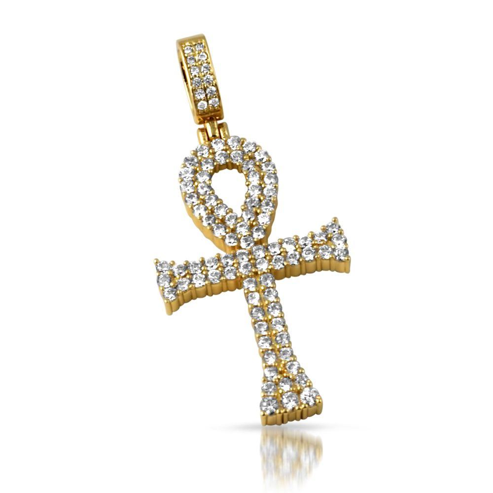 The Double Bling Ankh Cross CZ Iced Out Gold Pendant HipHopBling