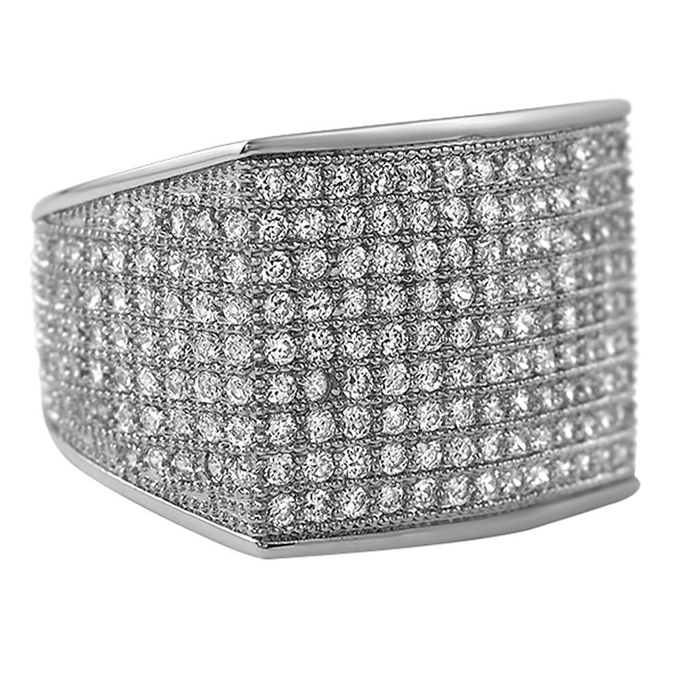 Thick Block Rhodium CZ Bling Bling Ring 7 HipHopBling