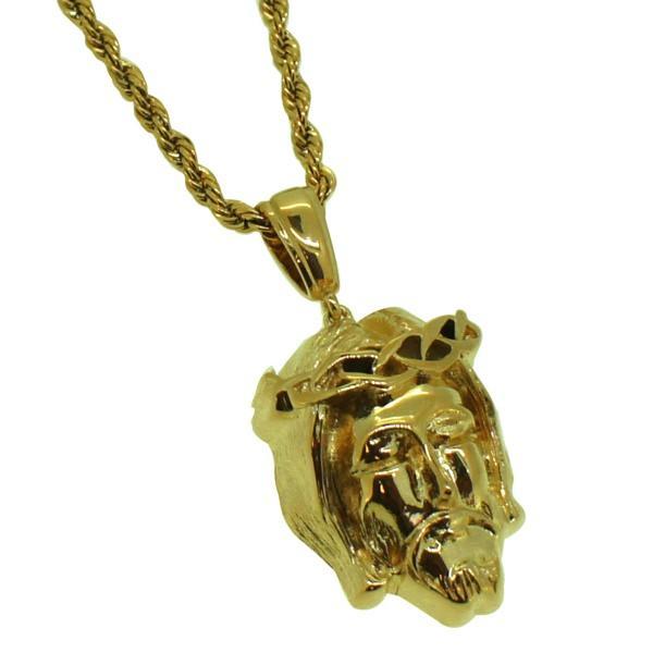 Thick Gold Mini Jesus Pendant & Rope Set Bling Master HipHopBling