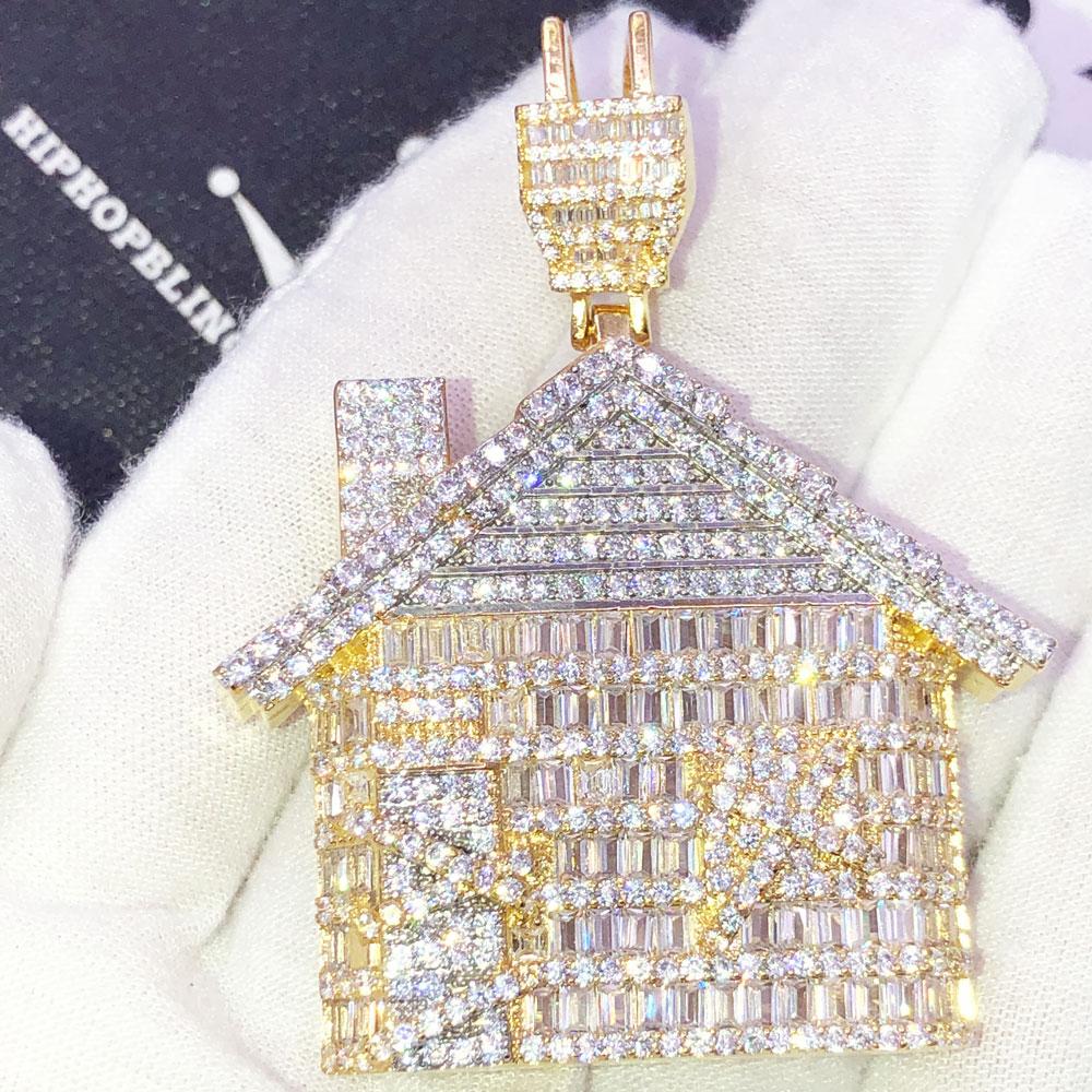 Trap House Baguette CZ Iced Out Pendant Yellow Gold HipHopBling