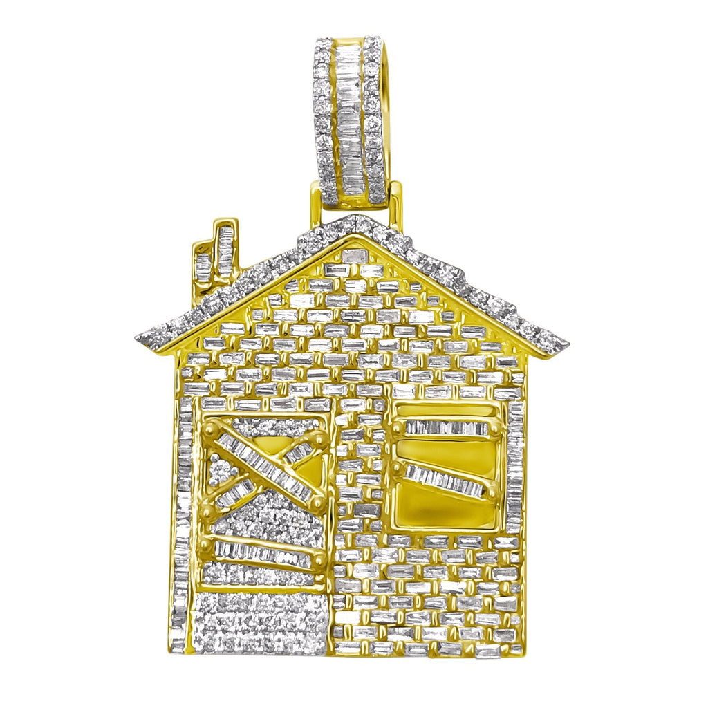 Trap House Baguette Diamond Pendant 1.71cttw 10K Yellow Gold HipHopBling