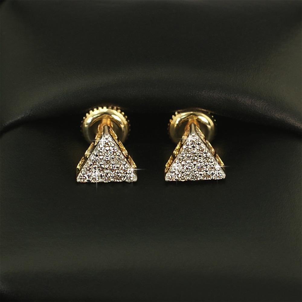 Triangle Pave Diamond Earrings .29cttw 10K Yellow Gold HipHopBling