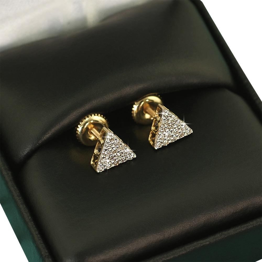 Triangle Pave Diamond Earrings .29cttw 10K Yellow Gold HipHopBling