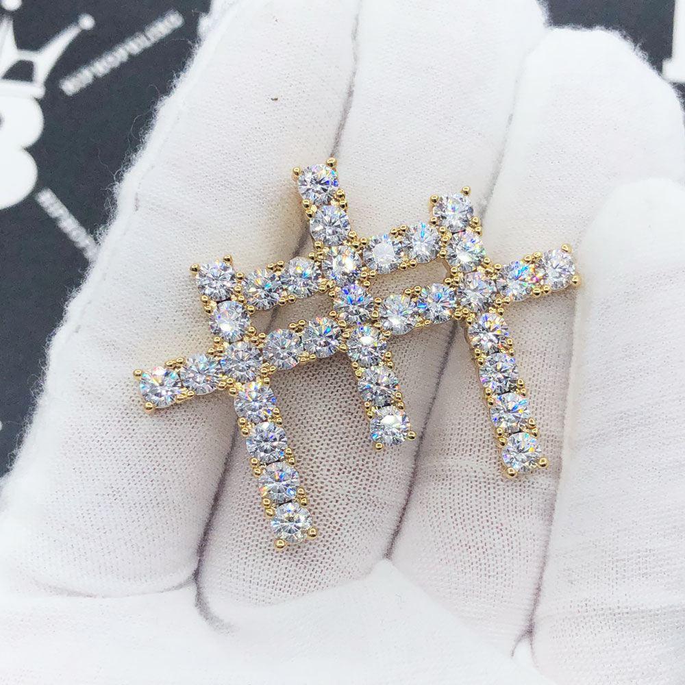 Triple Cross Iced Out Hip Hop Pendant Yellow Gold HipHopBling